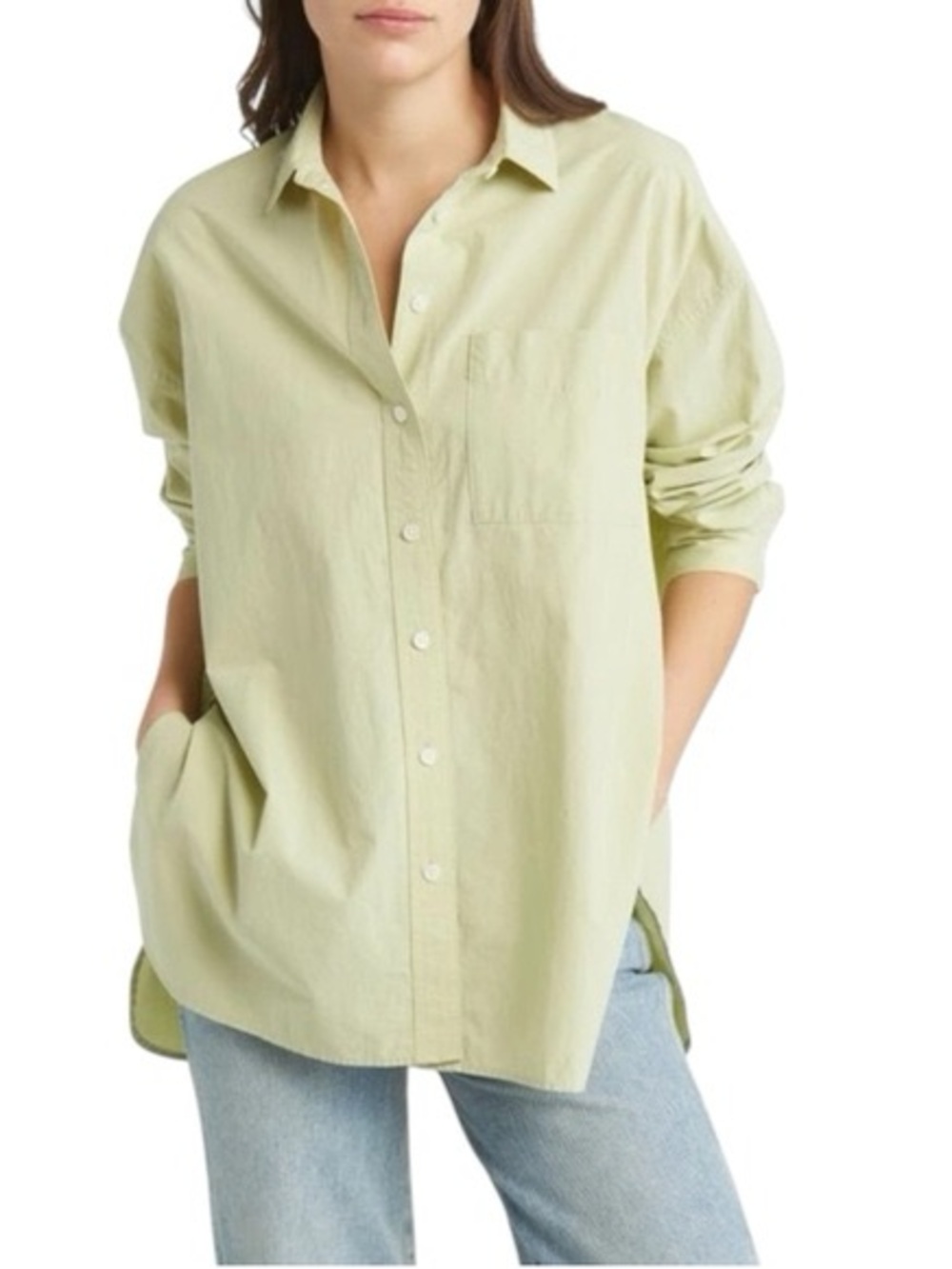 Madewell Signature Poplin Oversized Button-up Shirt in Melon Green
